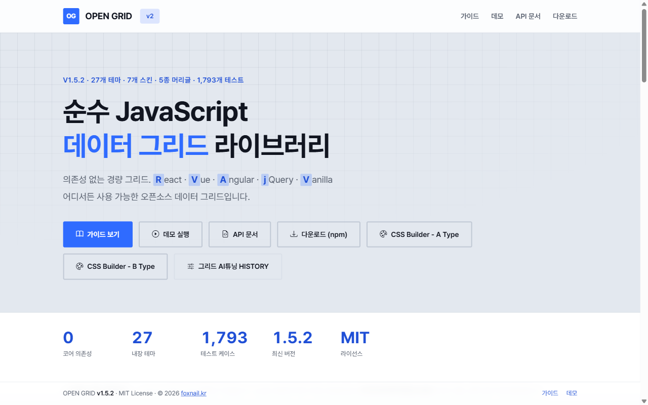 데모 첫 화면의 CSS Builder 구역 — A Type과 B Type 썸네일 두 장과 각각의 열기 단추